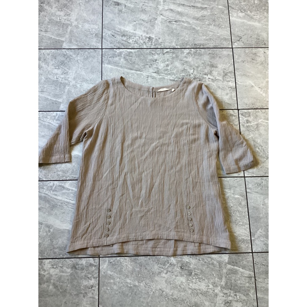 Soft Surroundings XL Taupe Textured Ramie Rayon Tunic Top 3/4 Sleeve 2EW85